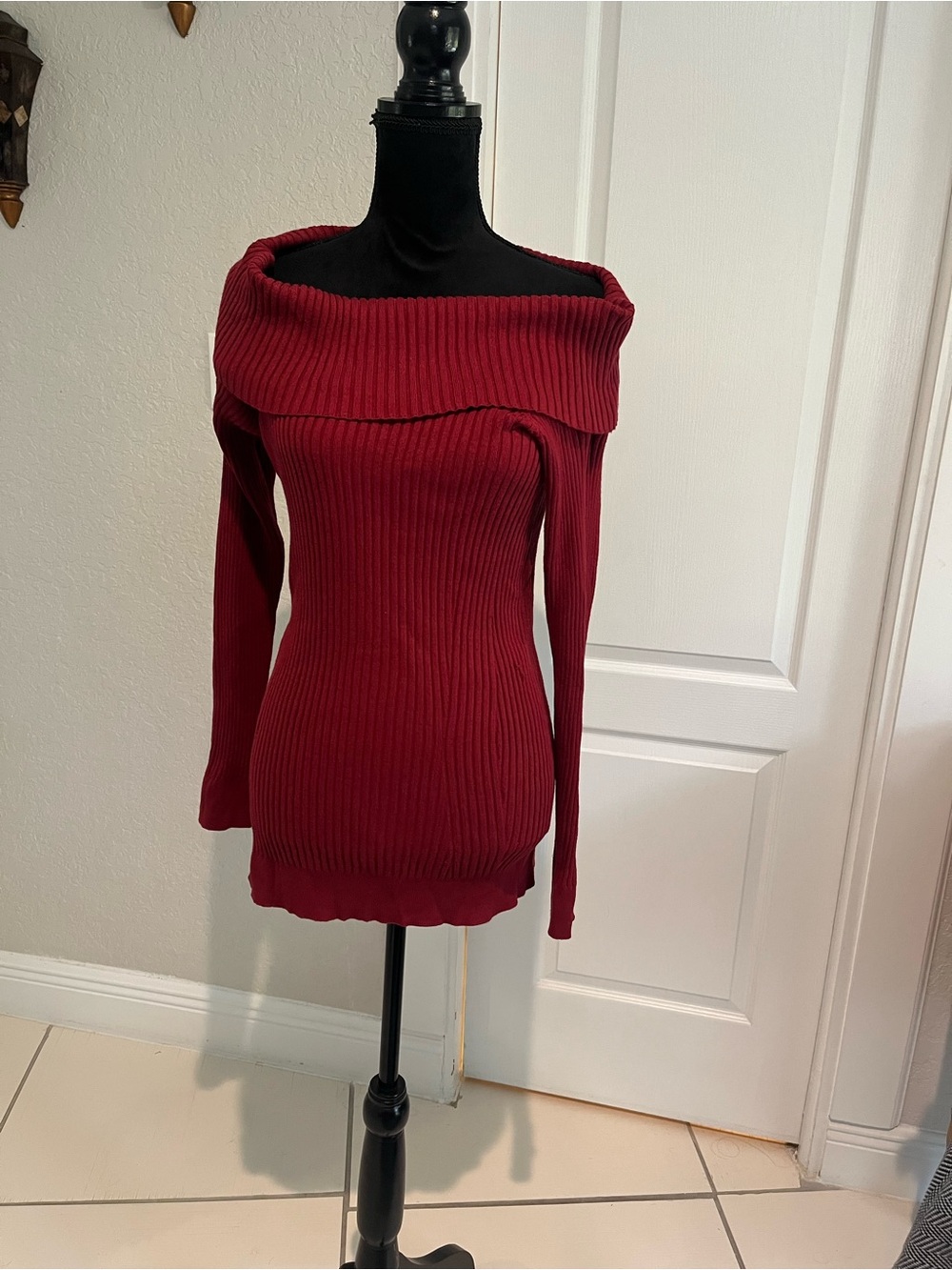 Lane Bryant Burgundy Off-the-Shoulder Ribbed Sweater